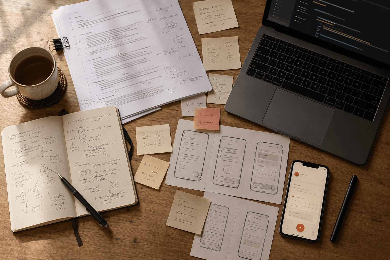 Collage of small product interfaces and sketches