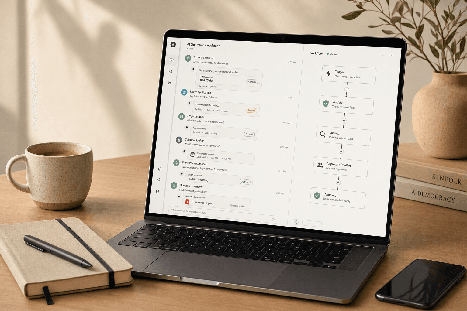 Internal assistant chat interface on a laptop screen
